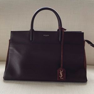 YSL Burgandy Rive Gauche Cabas Tote